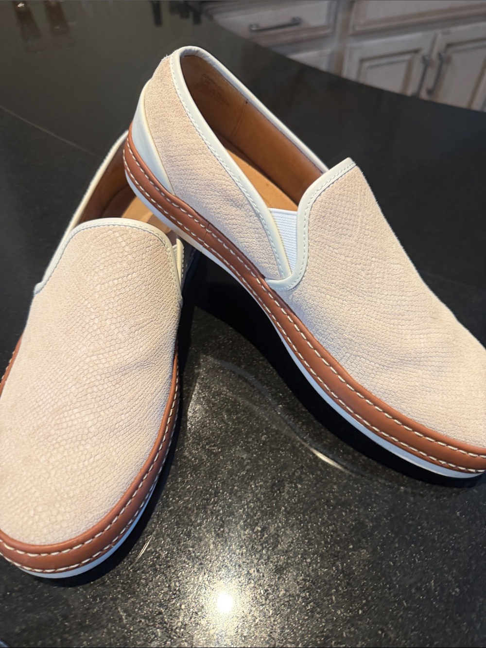 Donald J. Pliner Cream Slip-On Loafers with Brown Trim